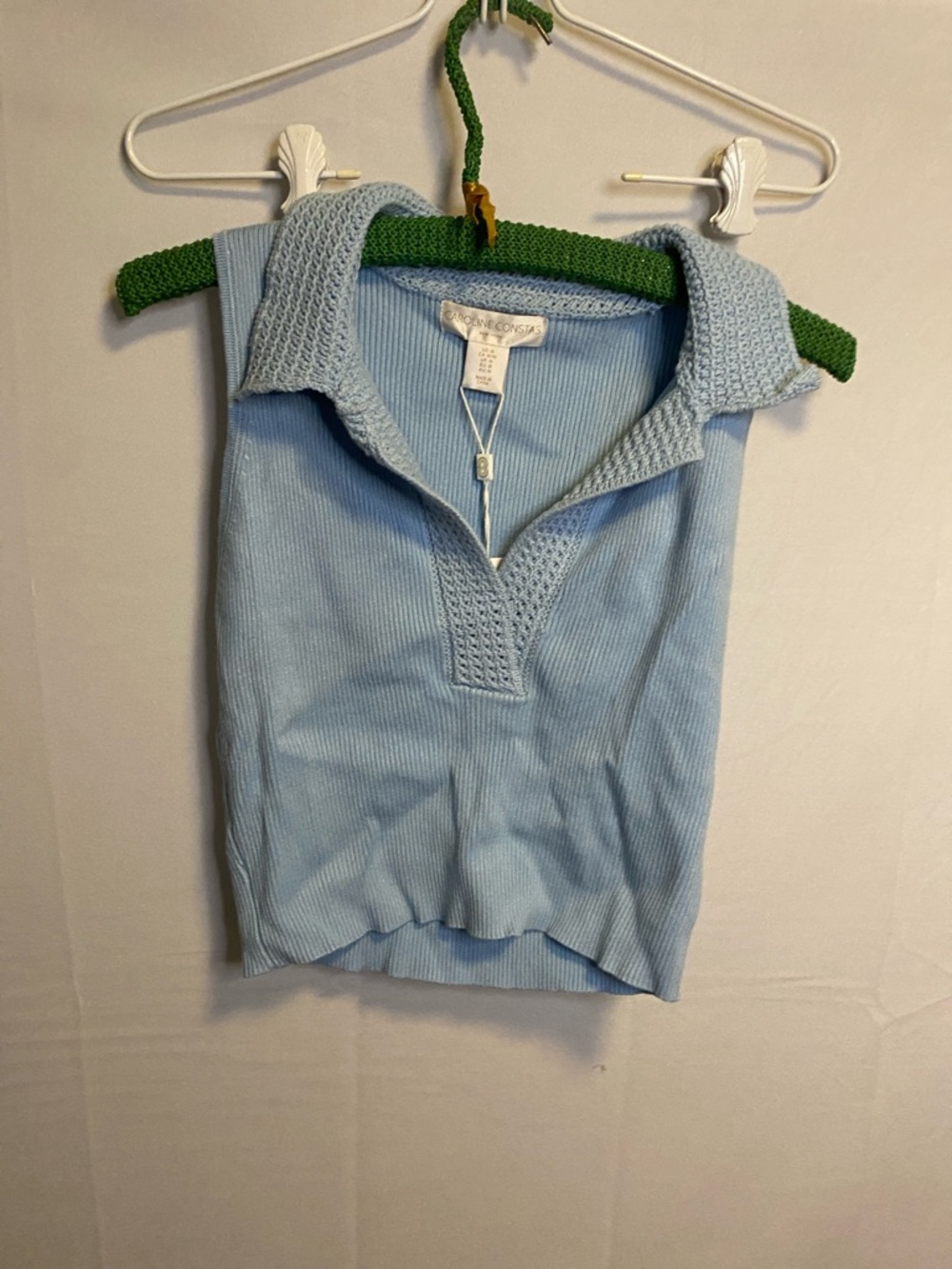 Caroline Constas Powder Blue Ribbed Polo Tank